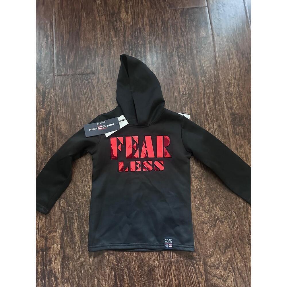 NWT PHAT FARM Boys Hoodie Size‎ 24M Black Red Fearless Graphic Streetwear